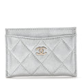 Metallic Lambskin Quilted CC  Holder Silver