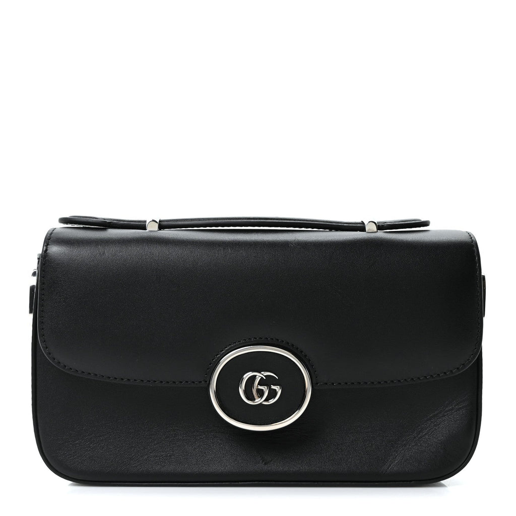 Senna Calfskin Petite GG Top Handle Shoulder Bag Black