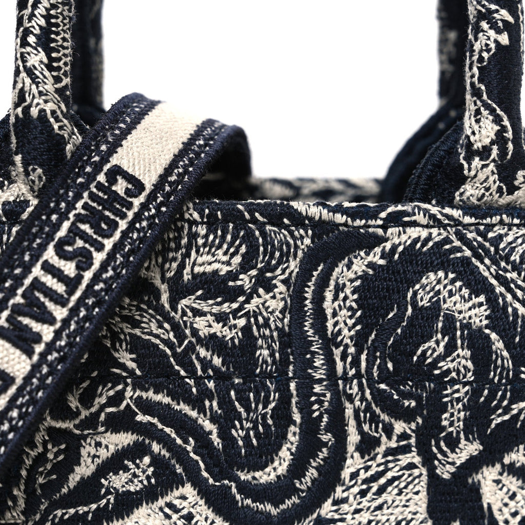 Canvas Toile de Jouy Reverse Embroidered Mini Book Tote Phone Bag Blue