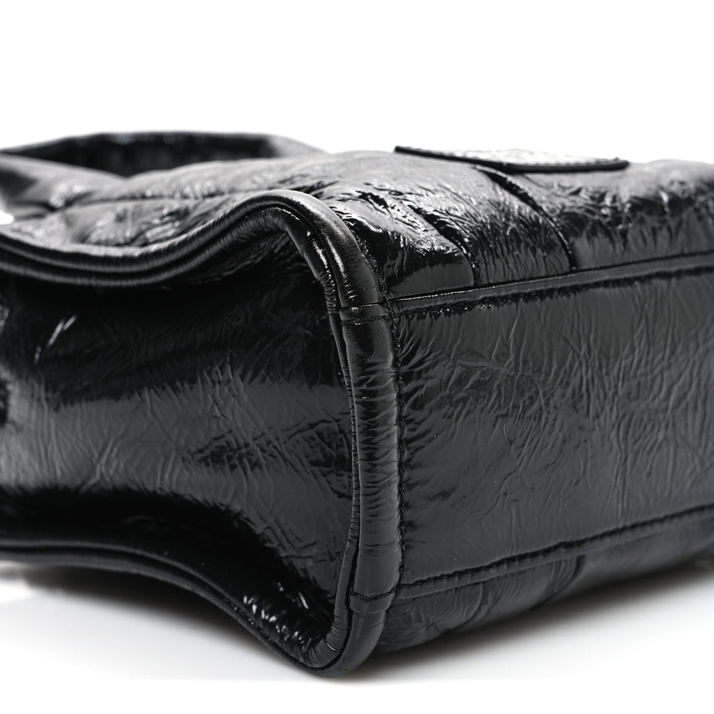 Shiny Crinkled Calfskin Mini The Tote Bag Black