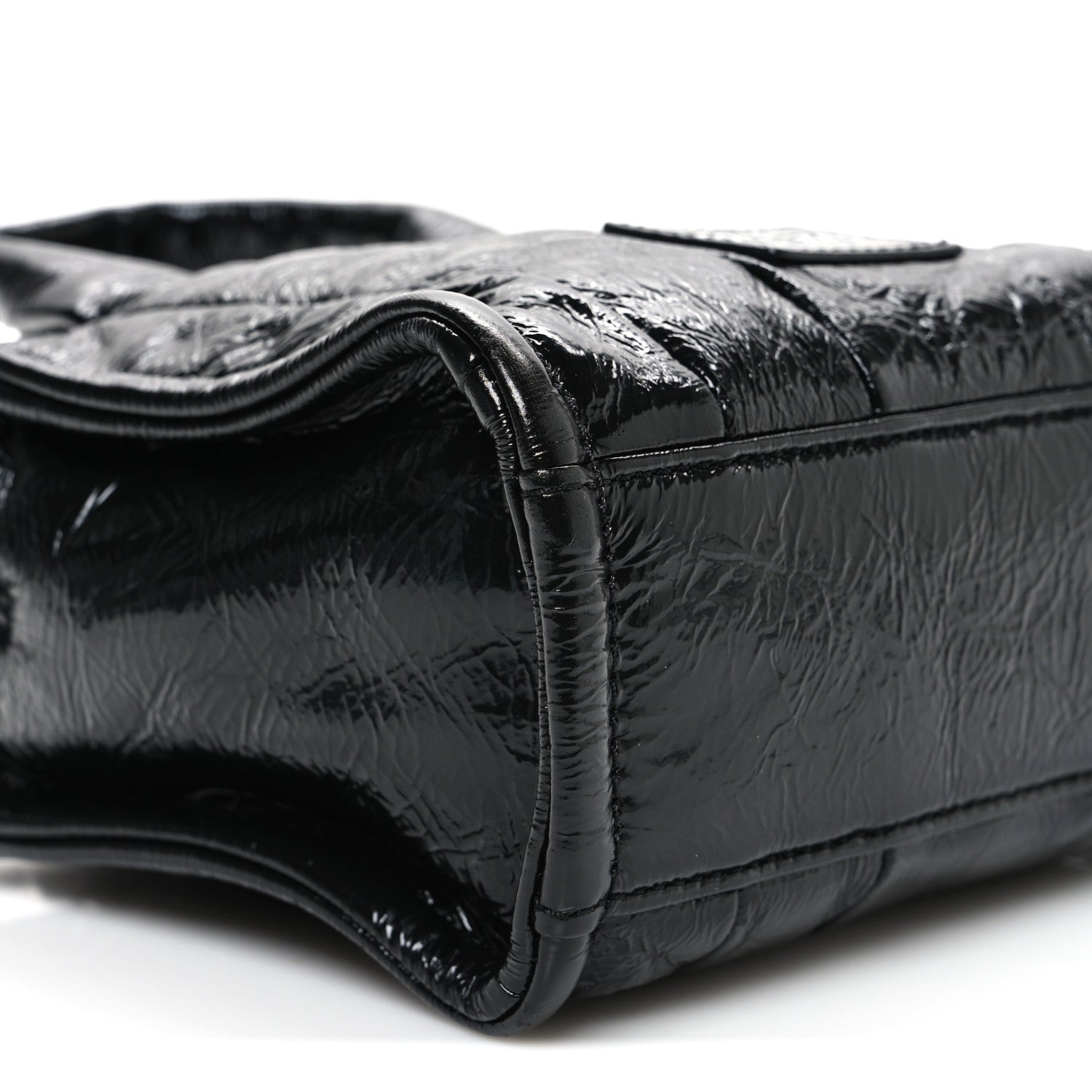 Shiny Crinkled Calfskin Mini The Tote Bag Black