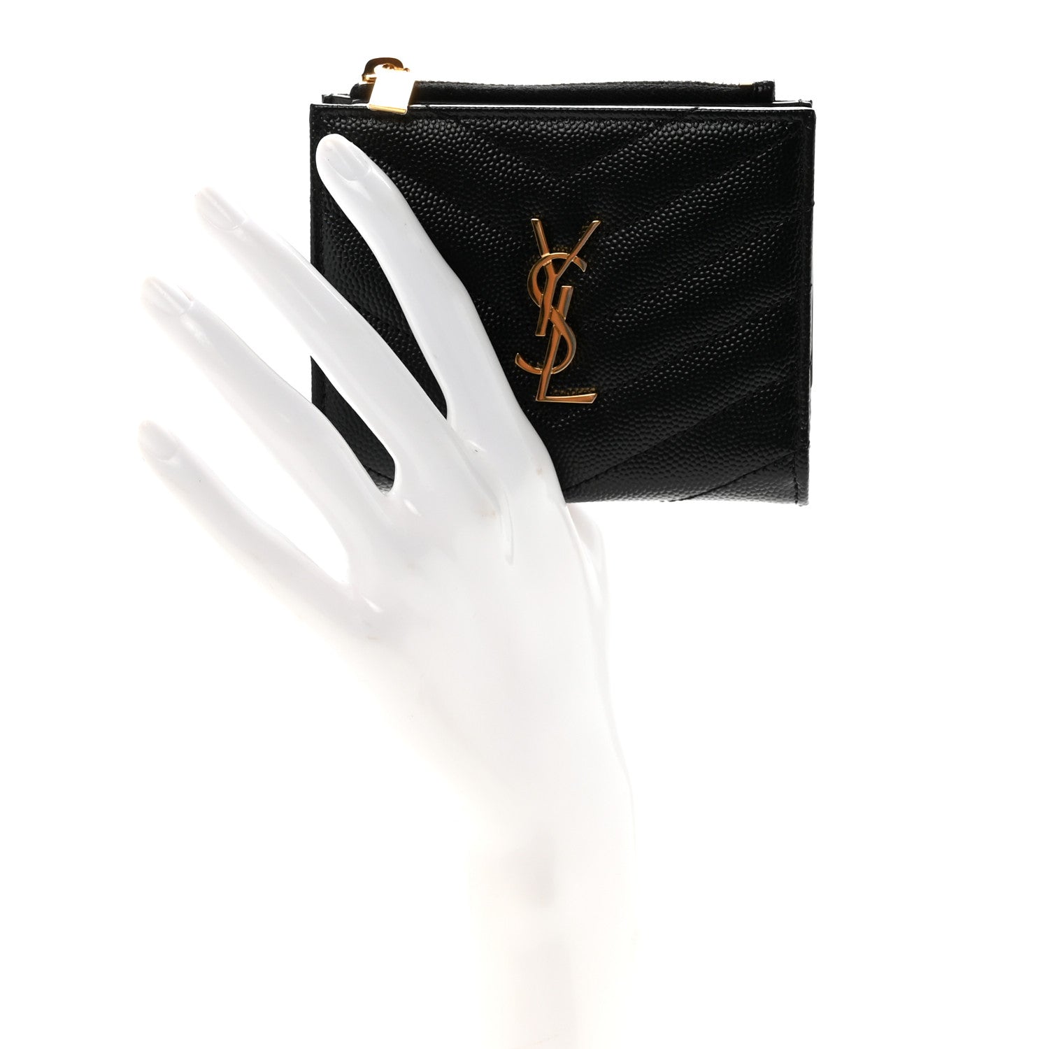 Grain De Poudre Matelasse Chevron Monogram Zipped Two-Part Wallet Black