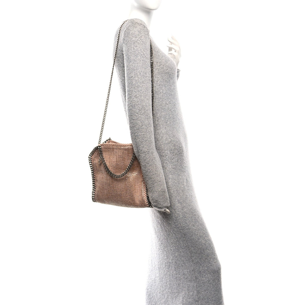 Metallic Woven Raffia Mini Falabella Fold Over Tote Pink