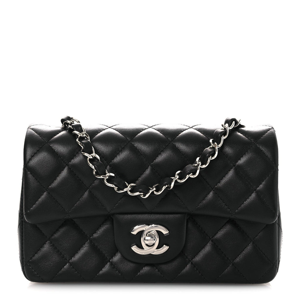 Lambskin Quilted Mini Rectangular Flap Black