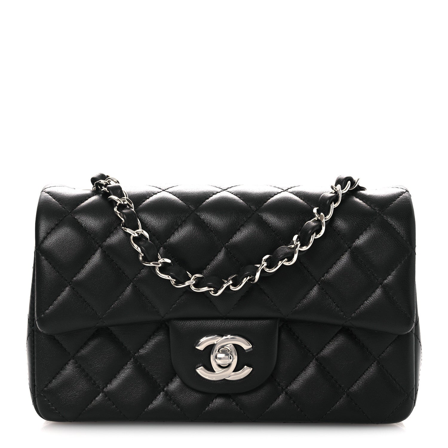 Lambskin Quilted Mini Rectangular Flap Black
