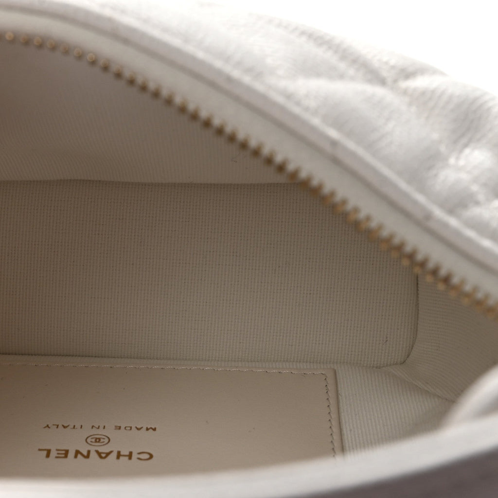 Caviar Quilted Hobo Clutch With Chain White