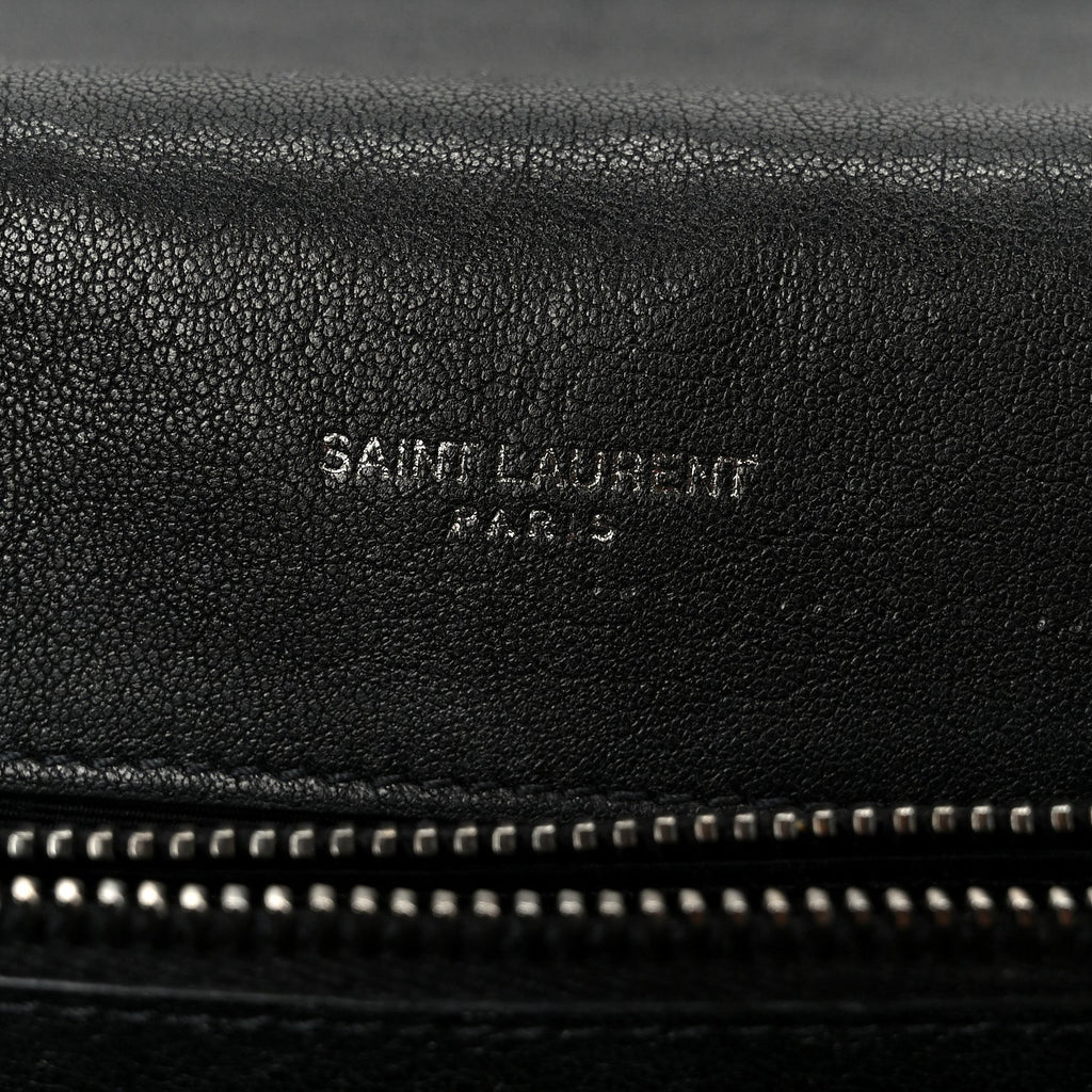 Sheepskin Matelasse Chevron Monogram Large College Satchel Black