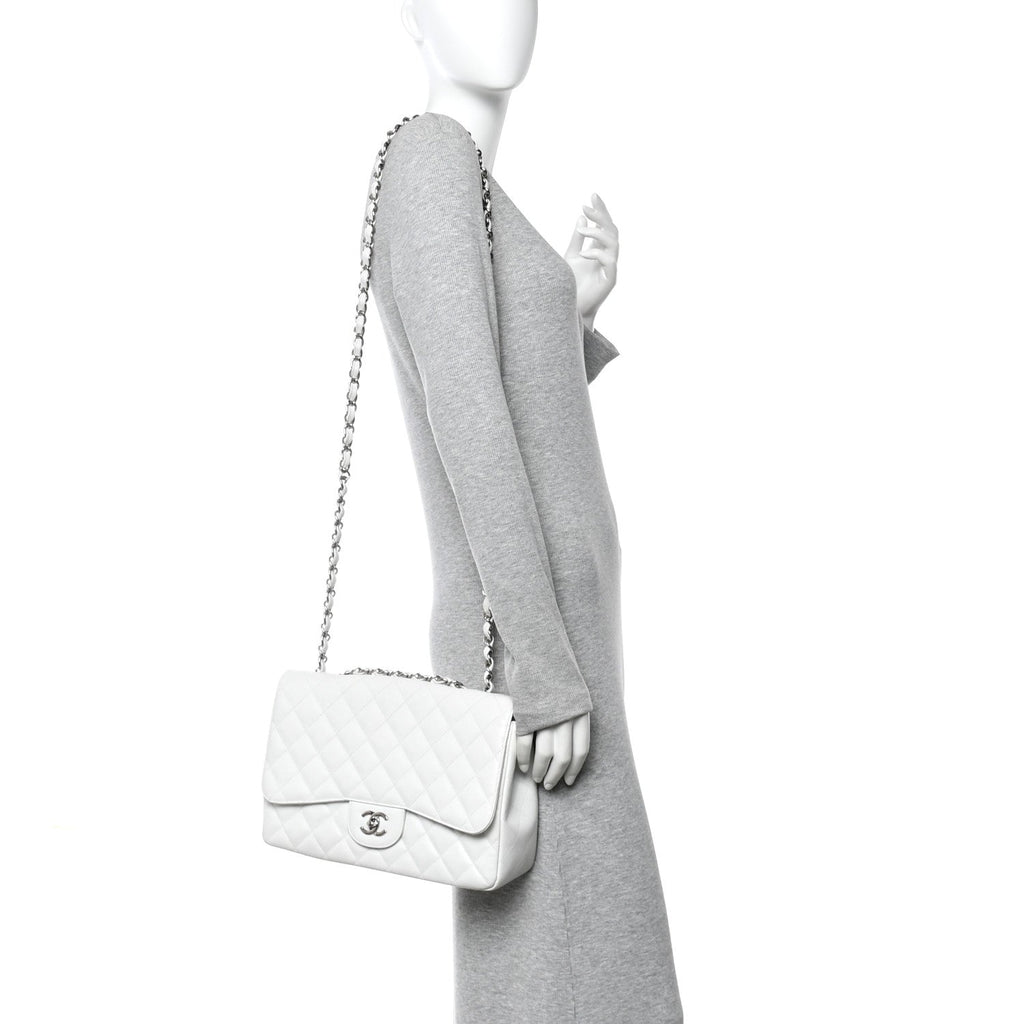 Caviar Quilted Jumbo Single Flap White