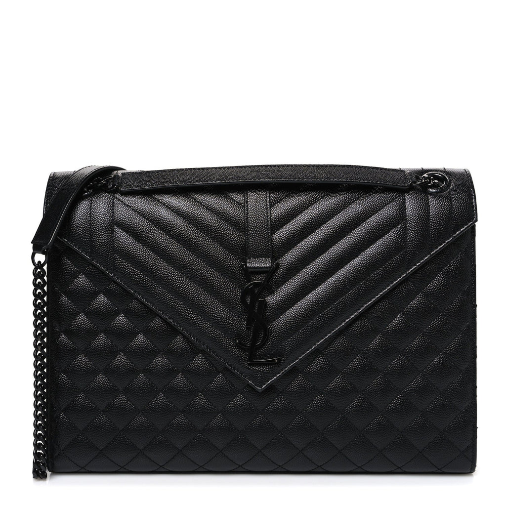 Grain De Poudre Textured Mixed Matelasse Large Triquilt Monogram Monochrome Satchel Black