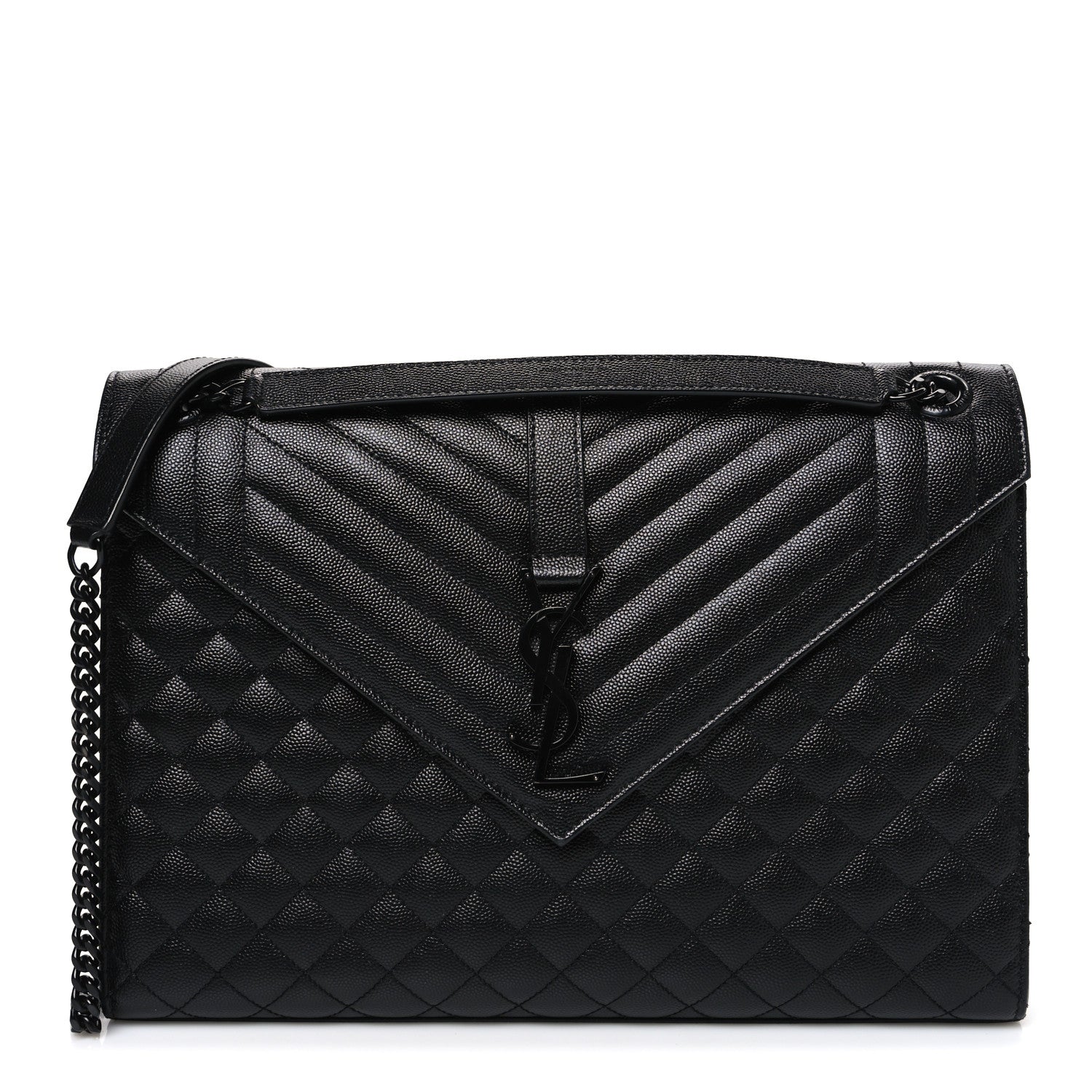 Grain De Poudre Textured Mixed Matelasse Large Triquilt Monogram Monochrome Satchel Black