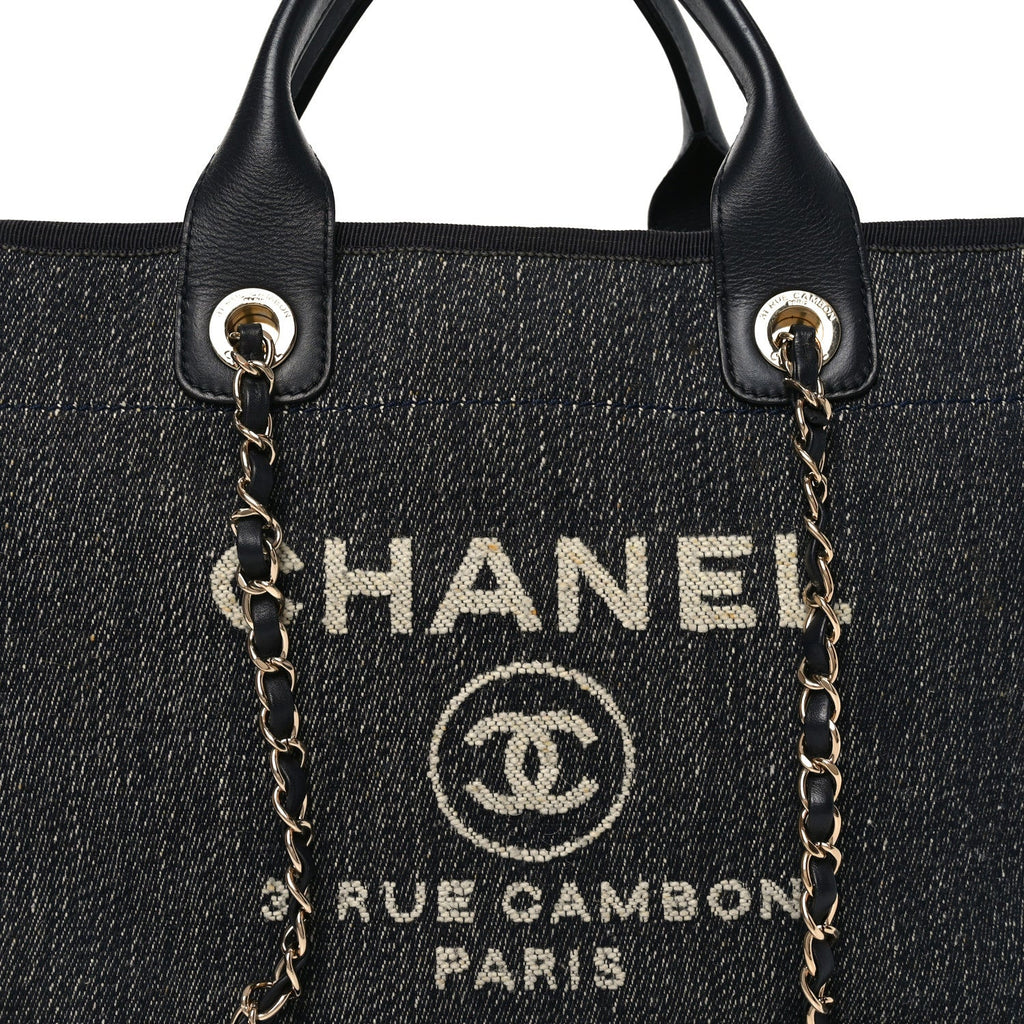 Denim Small Deauville Tote Dark Blue White