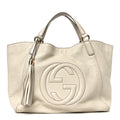 Pebbled Calfskin Medium Soho Shoulder Bag Off White
