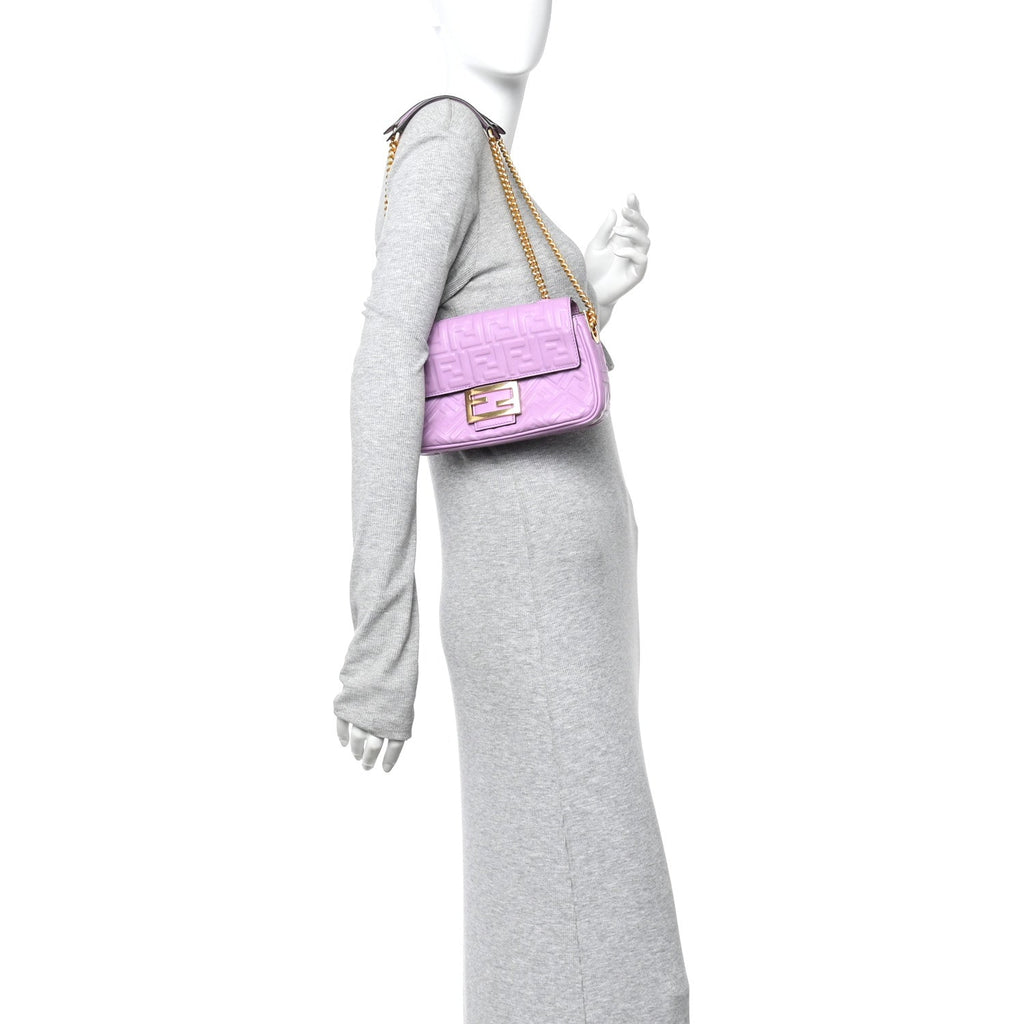 Nappa FF Embossed Small Midi Chain Baguette Violetta