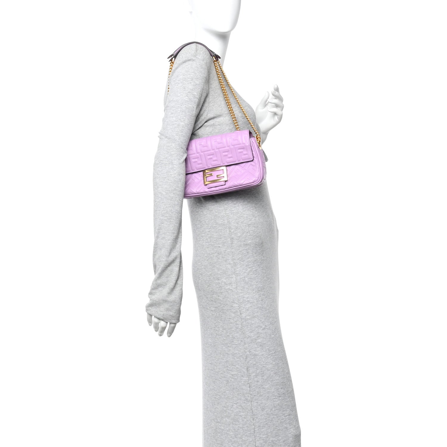 Nappa FF Embossed Small Midi Chain Baguette Violetta