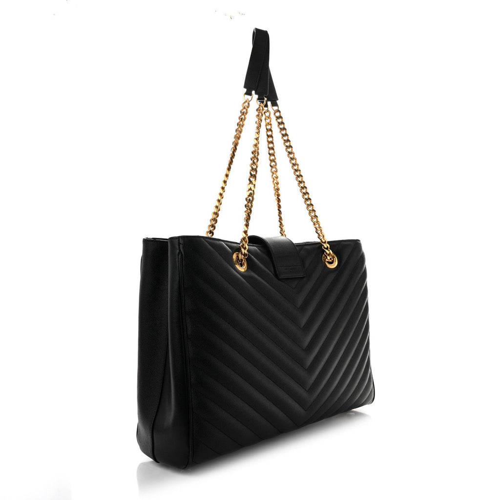 Grain De Poudre Matelasse Chevron Monogram Shopping Bag Black