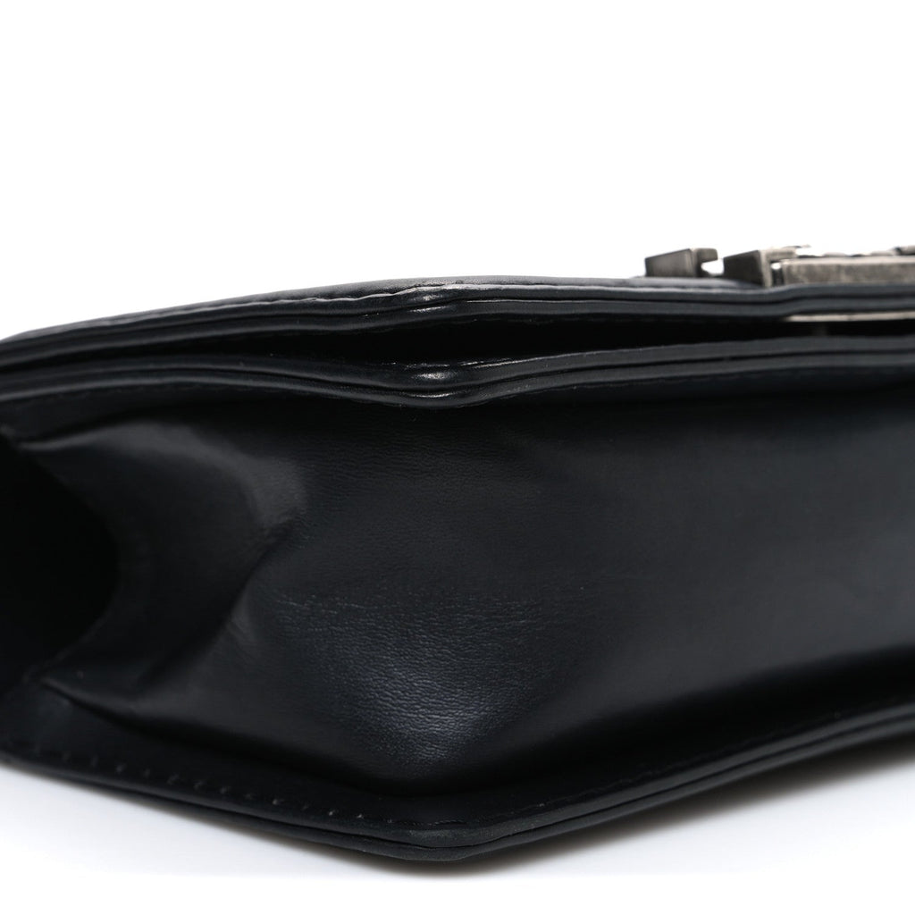 Calfskin Double Stitch Small Boy Flap Black