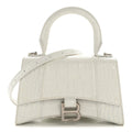 Shiny Calfskin Crocodile Embossed Hourglass Top Handle Bag XS White
