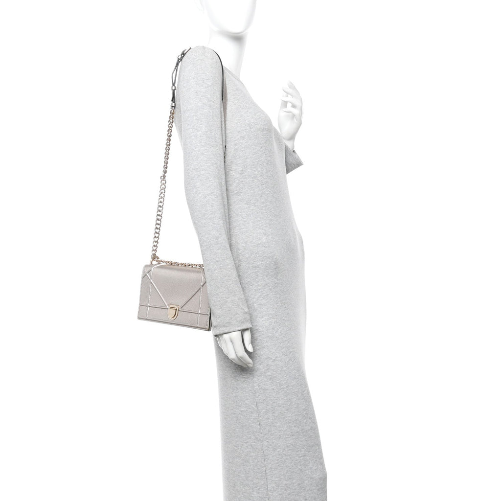 Metallic Grained Calfskin Small Diorama Flap Bag Copper
