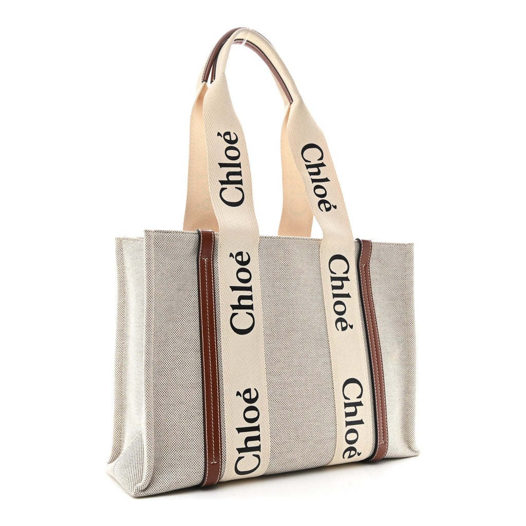 Cotton Calfskin Medium Woody Ribbon Tote White Brown