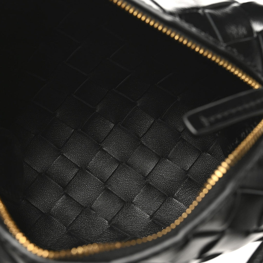 Polished Nappa Intrecciato Metallic Knot Mini Loop Camera Bag Black