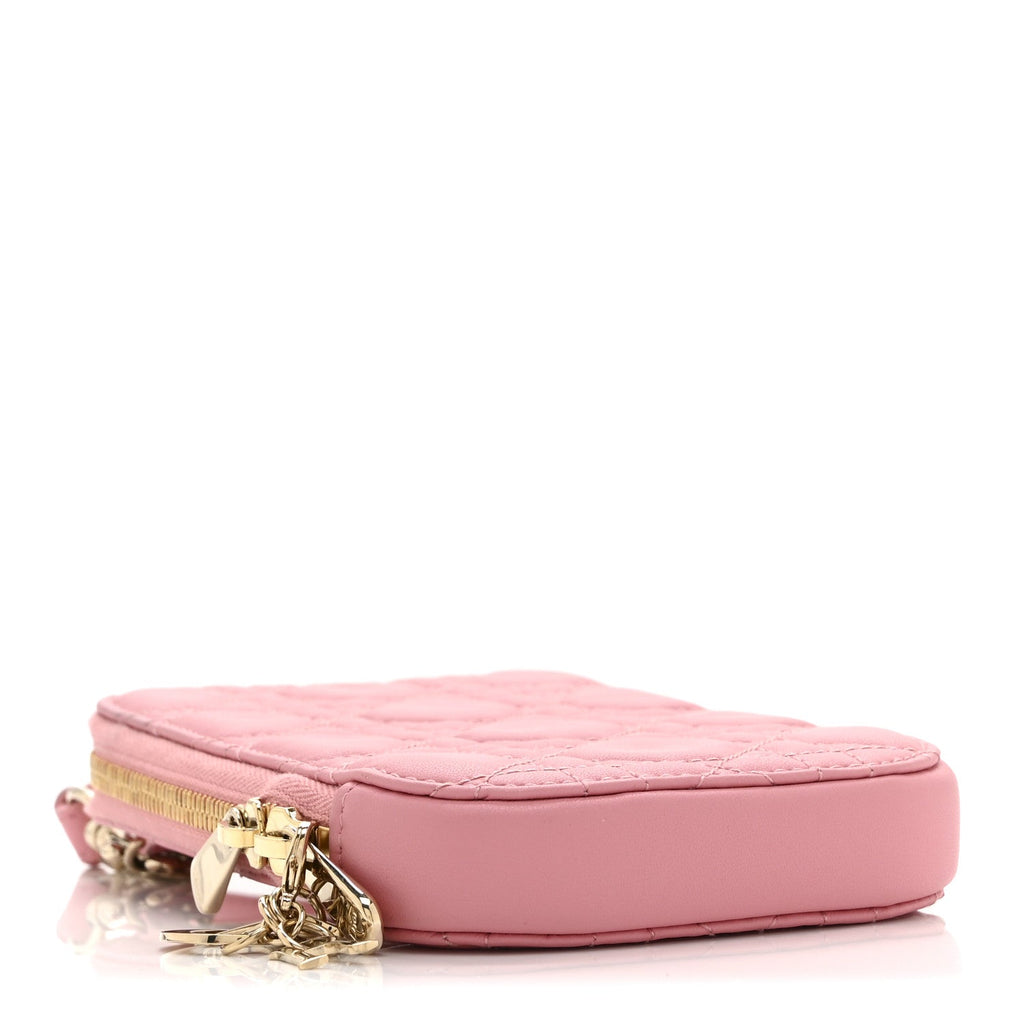 Lambskin Cannage Lady Dior Phone Holder Deep Nude