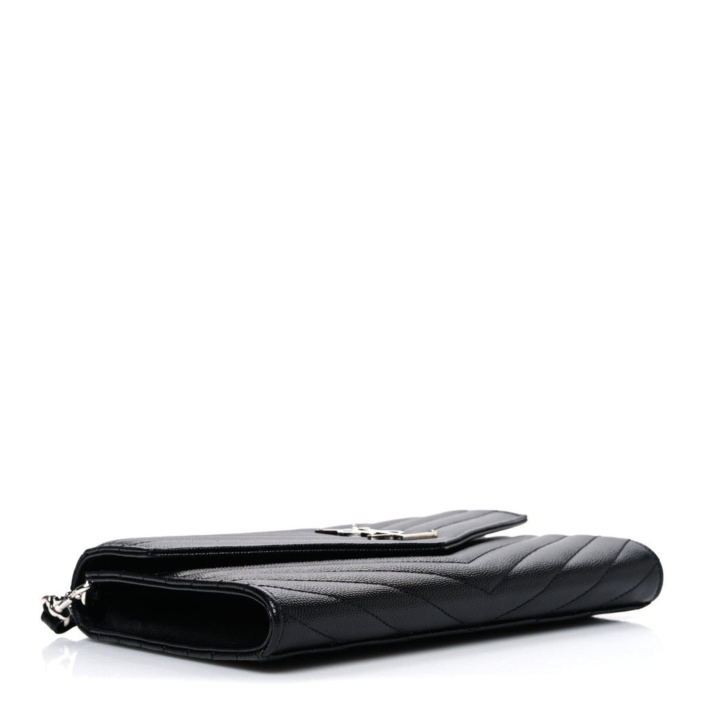 Grain De Poudre Matelasse Chevron Monogram Envelope Clutch Black