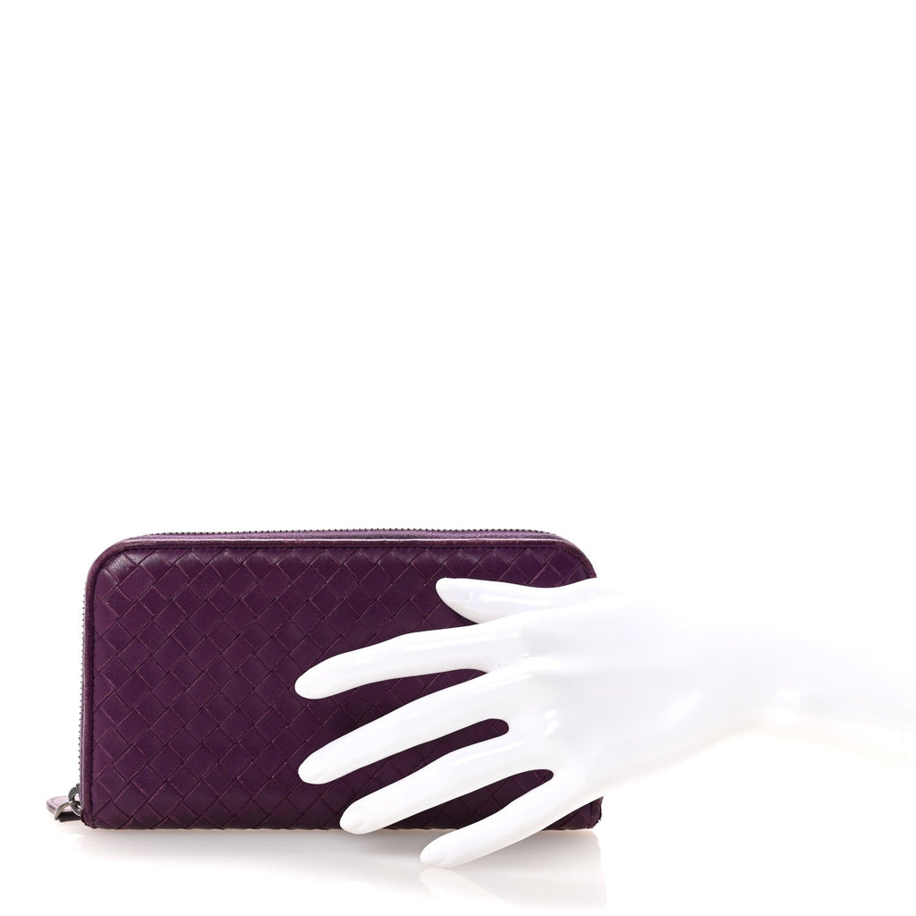 Nappa Intrecciato Zip Around Wallet Aubergine