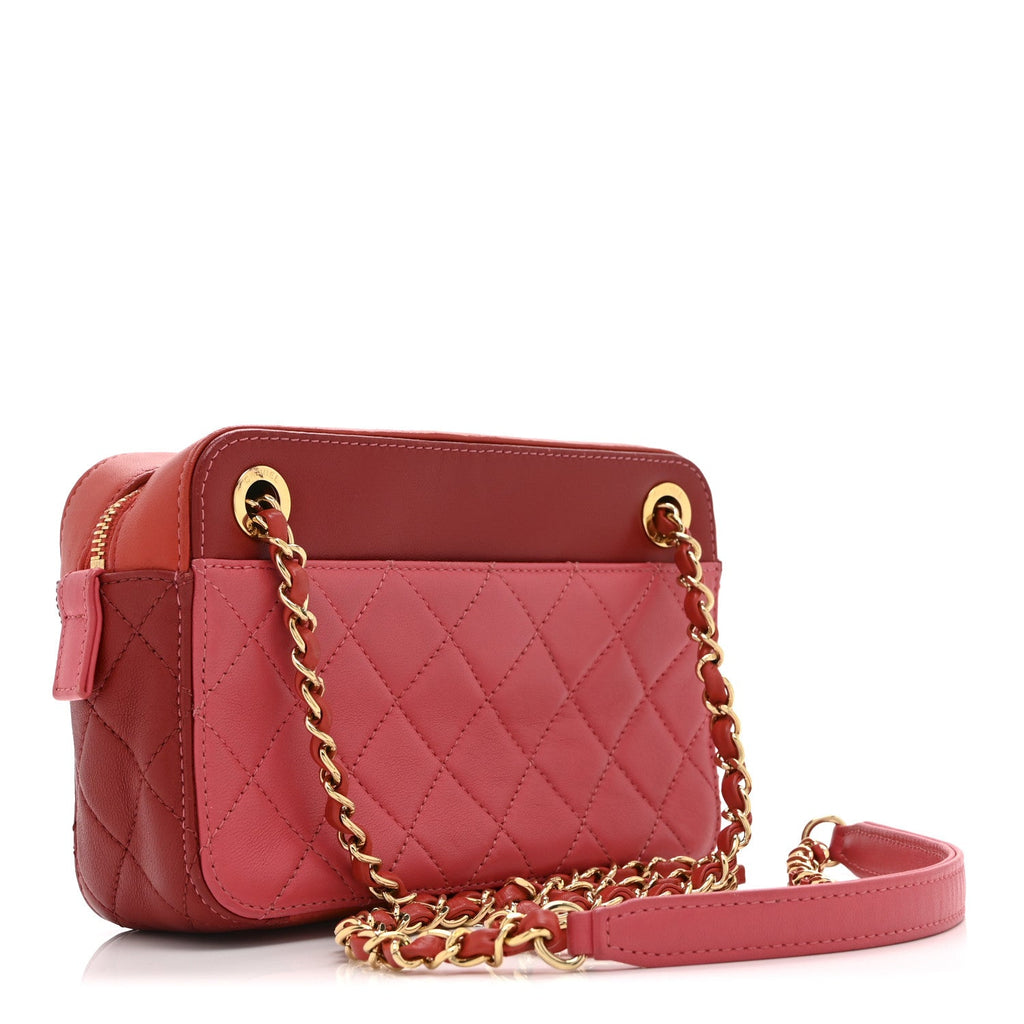 Goatskin Quilted Small In & Out Camera Case Pink Red