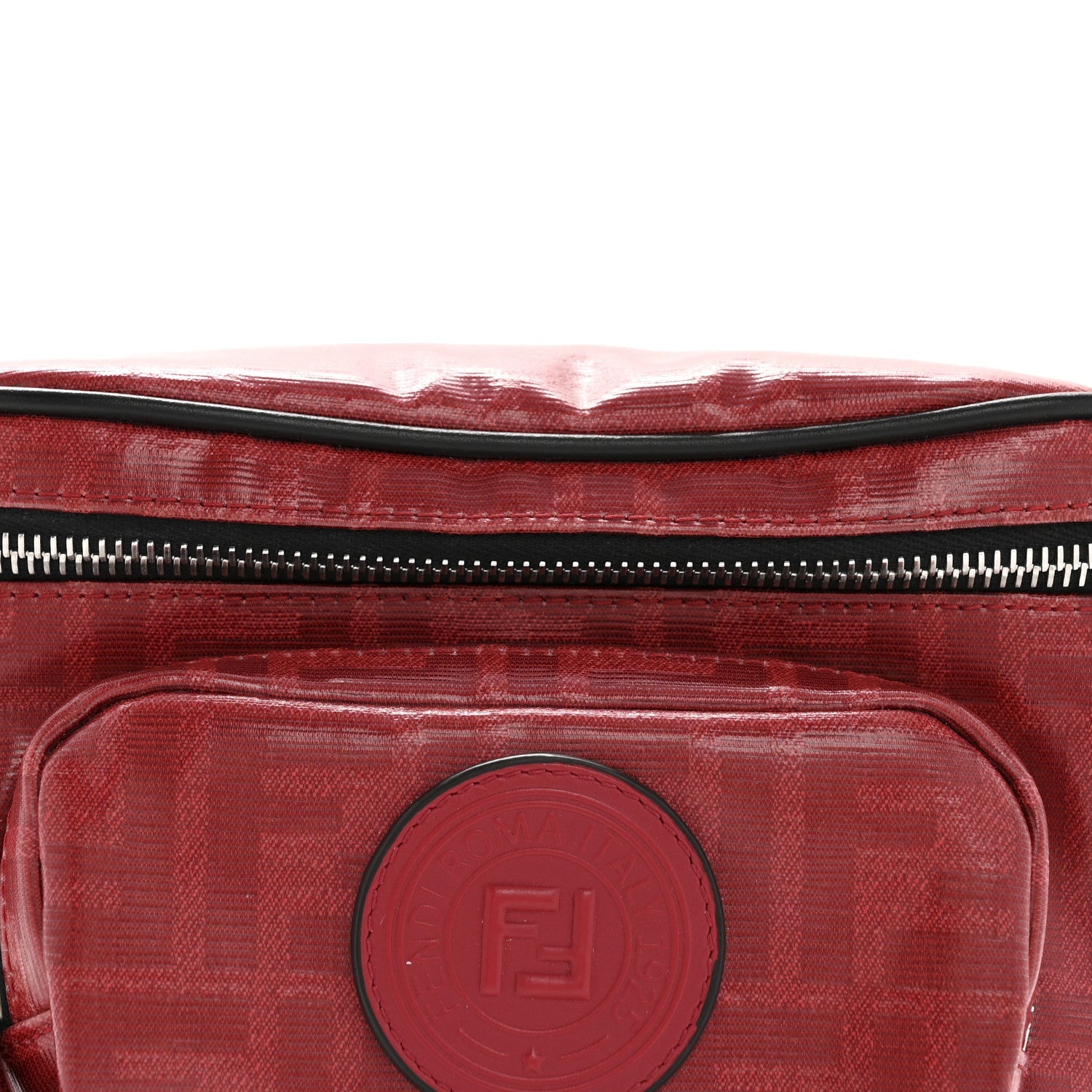 Glazed Fabric Vitello Century FF 1974 Stamp Patch Pocket Belt Bag Rosso