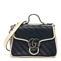 Vintage Effect Calfskin Matelasse Diagonal Mini Torchon GG Marmont Top Handle Shoulder Bag Blue Agata Mystic White