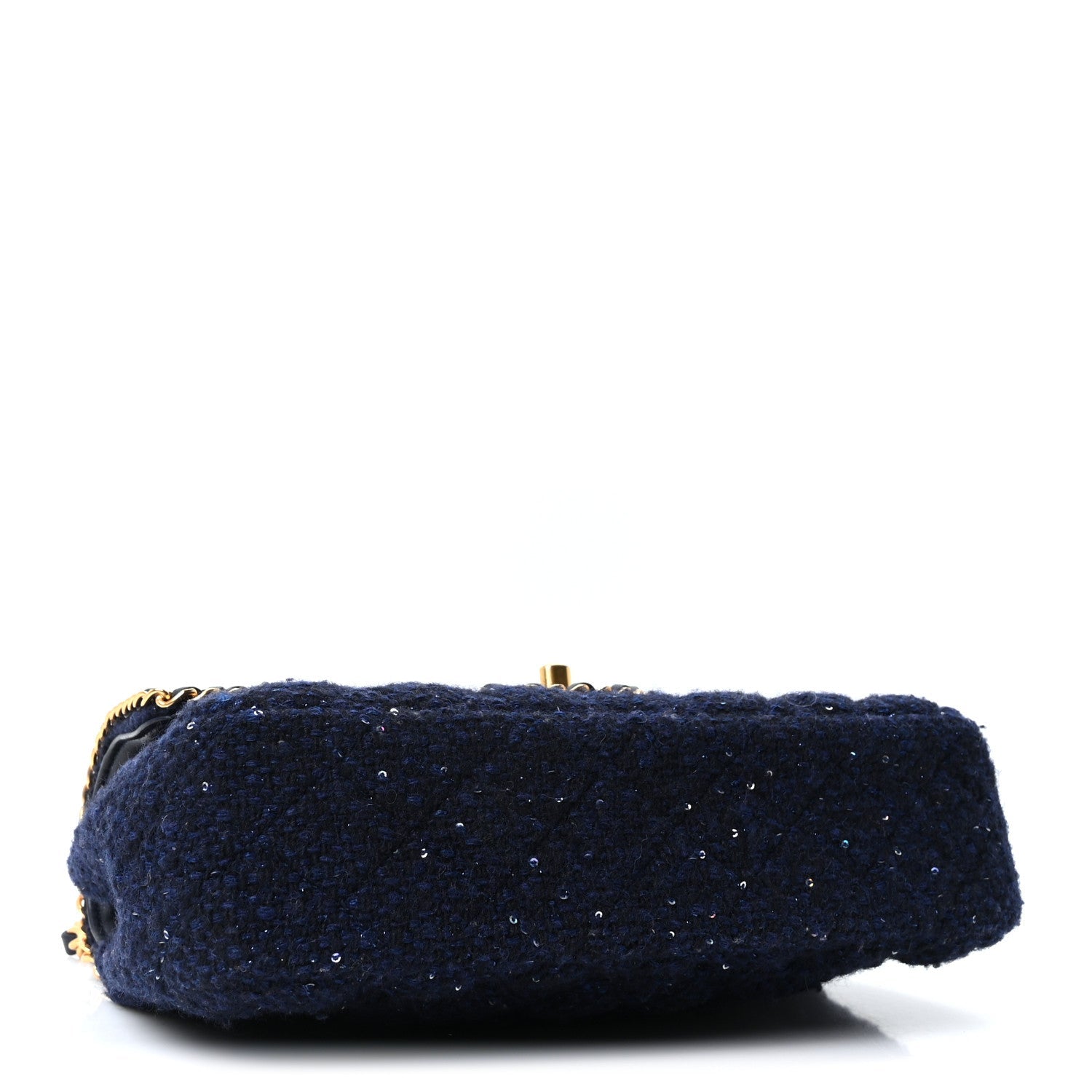 Tweed Sequin Timeless Classic Chained Double Flap Navy Blue
