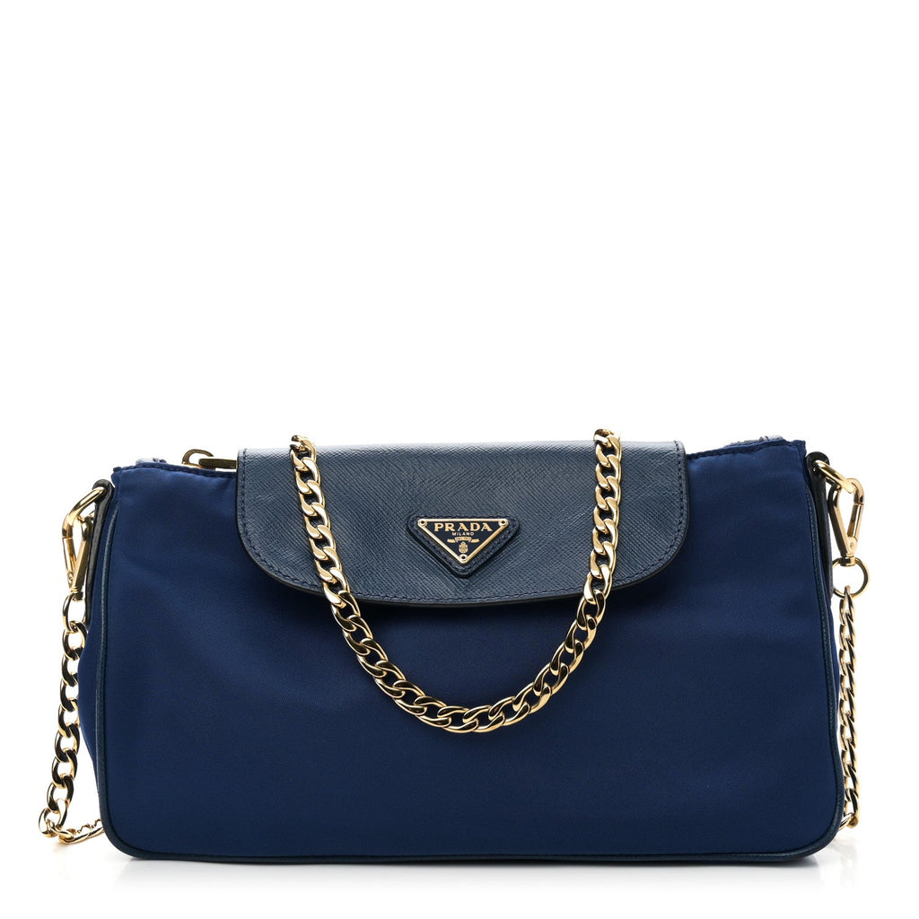 Tessuto Nylon Saffiano Crossbody Bag Bluette
