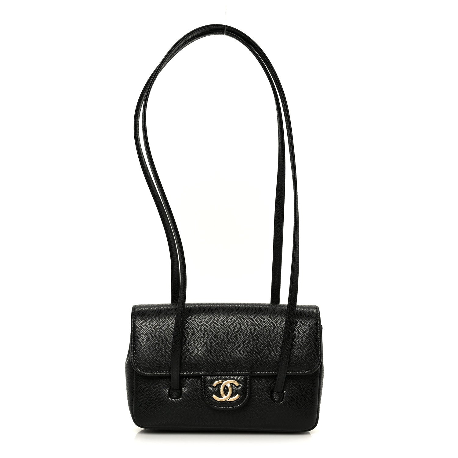 Shiny Caviar Mini Preppy Coco Shoulder Bag Black