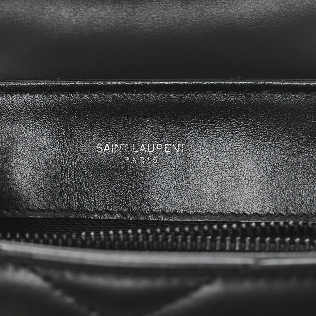 Calfskin Y Quilted Monogram Small Loulou Chain Satchel Black
