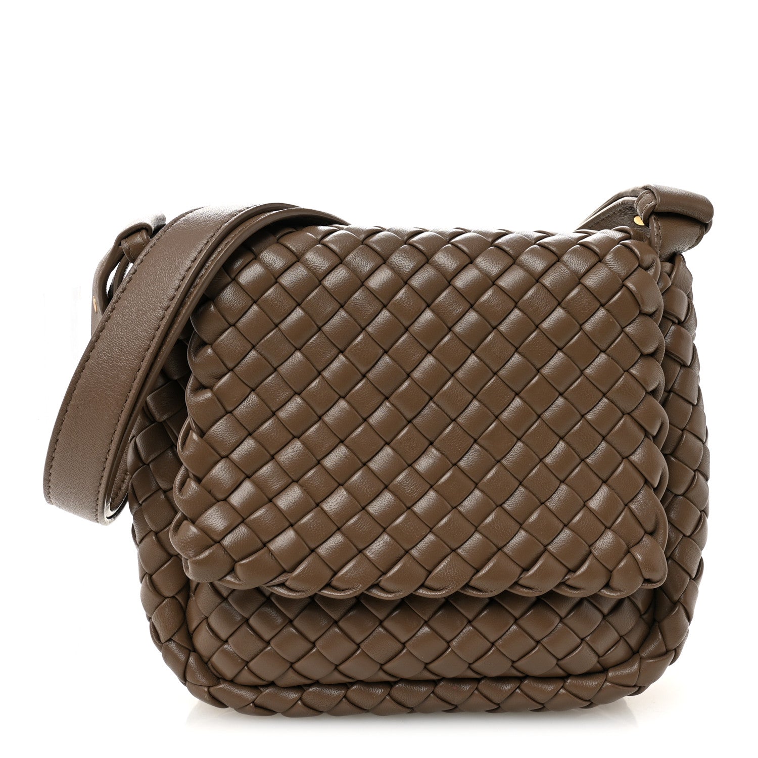 Nappa Intreccio Mini Cobble Shoulder Bag Taupe Grey
