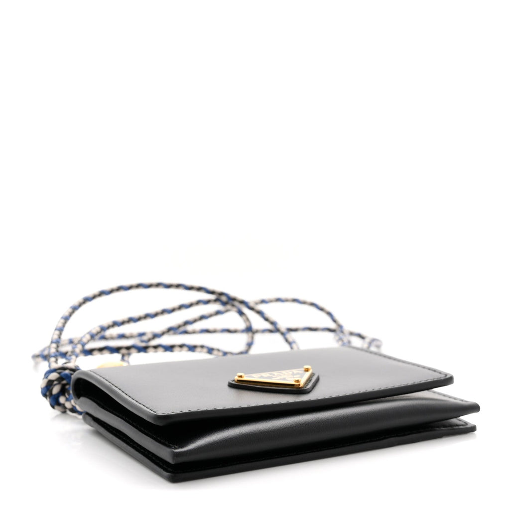 Vitello  Holder With Braided Strap Black