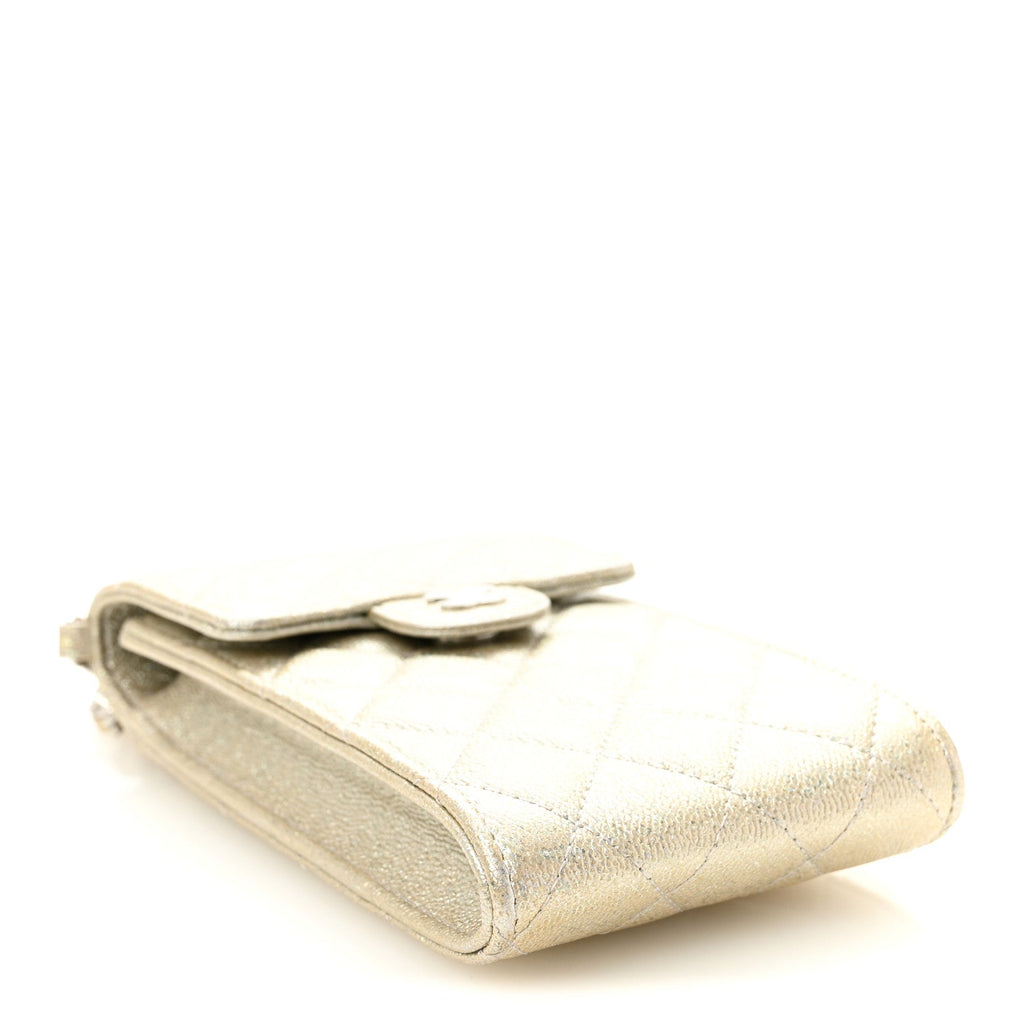 Metallic Caviar Quilted Classic Phone Holder Gold
