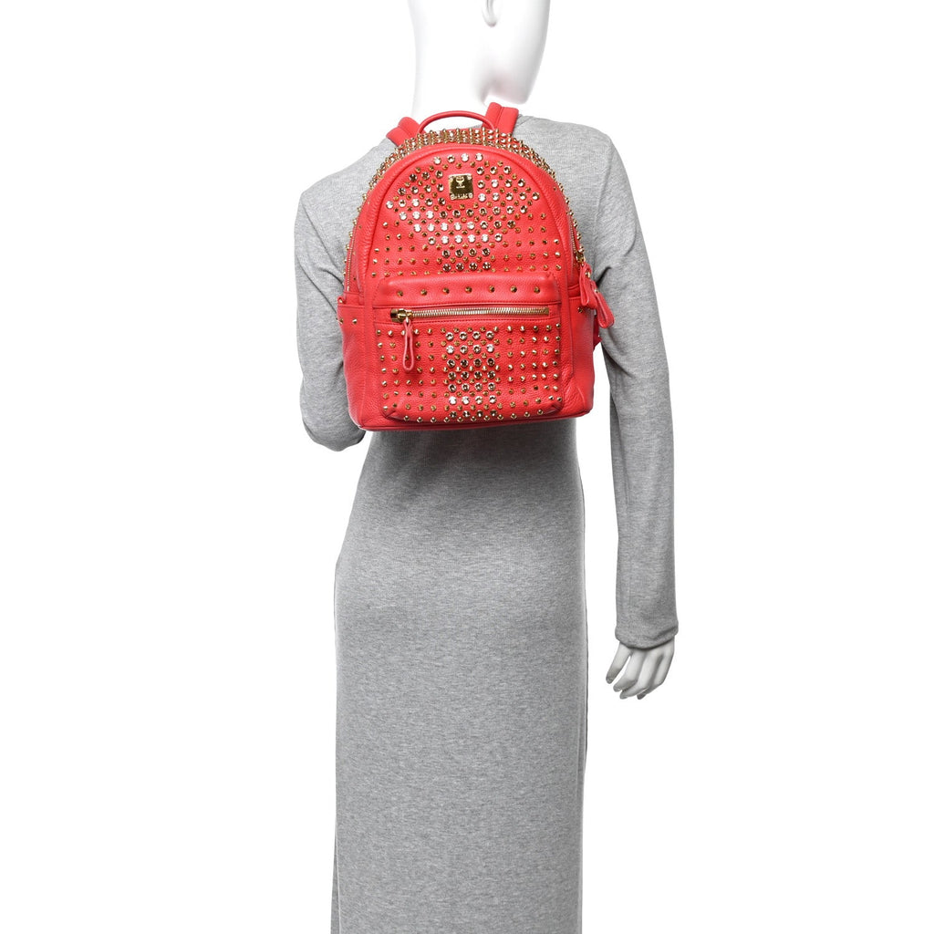 Grainy Lambskin Crystal Studded Small Stark Backpack Red