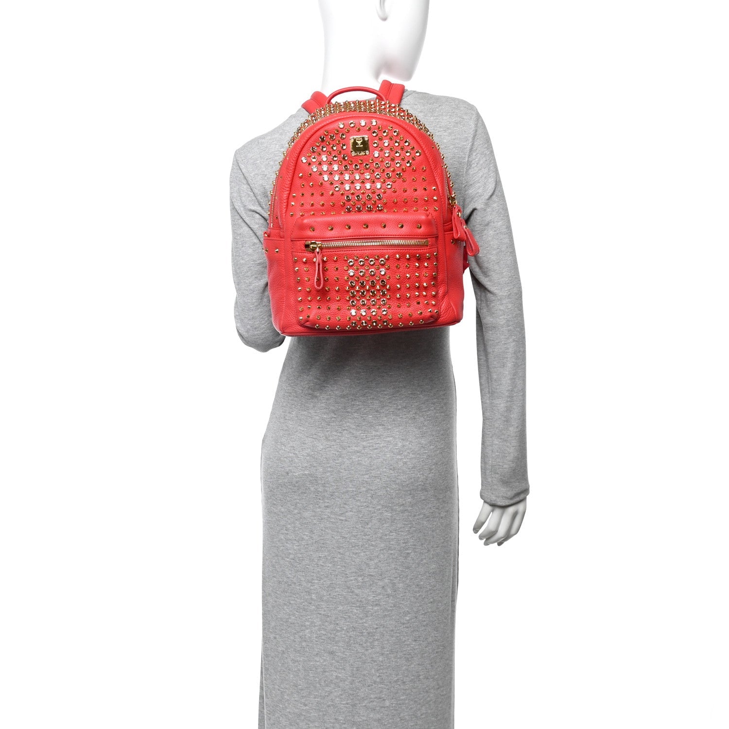 Grainy Lambskin Crystal Studded Small Stark Backpack Red