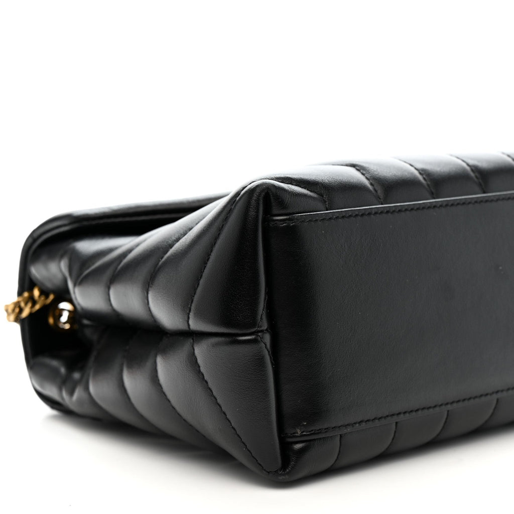 Calfskin Y Quilted Monogram Small Loulou Chain Satchel Black