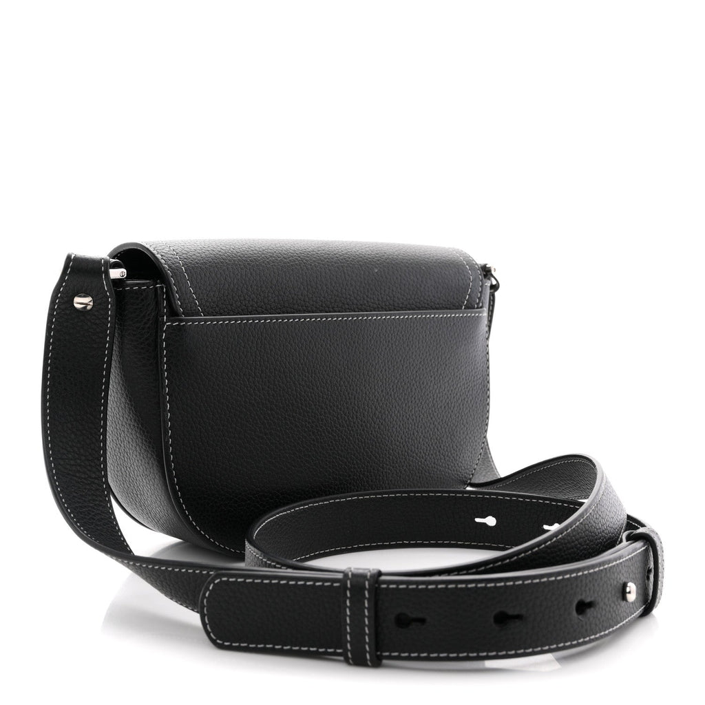 Grained Calfskin Saddle Messenger Bag With Strap Black