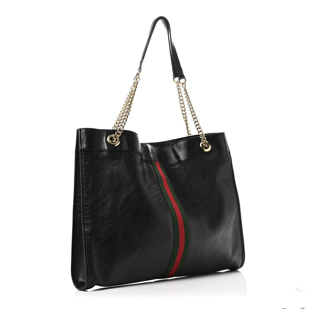 Calfskin Large Rajah Chain Tote Black