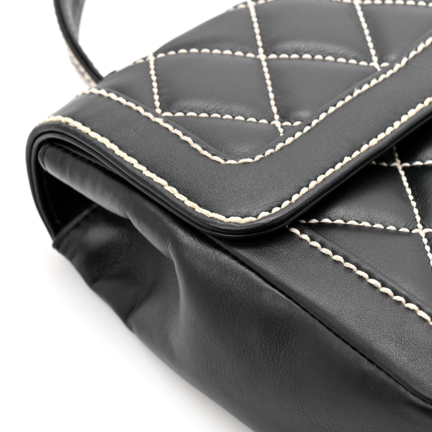 Calfskin Quilted Wild Stitch Large Top Handle Flap Black