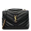 Calfskin Y Quilted Monogram Small Loulou Chain Satchel Black