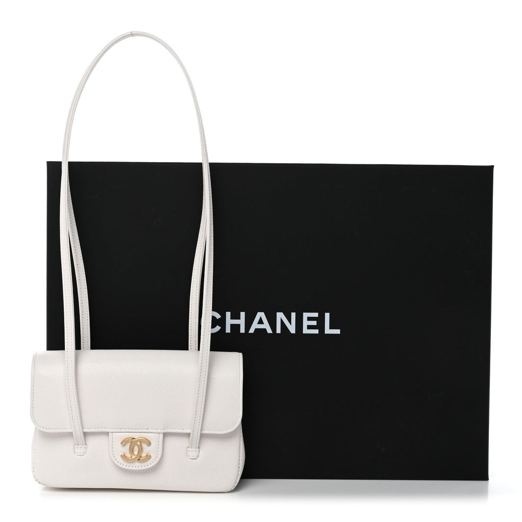 Shiny Caviar Mini Preppy Coco Shoulder Bag White