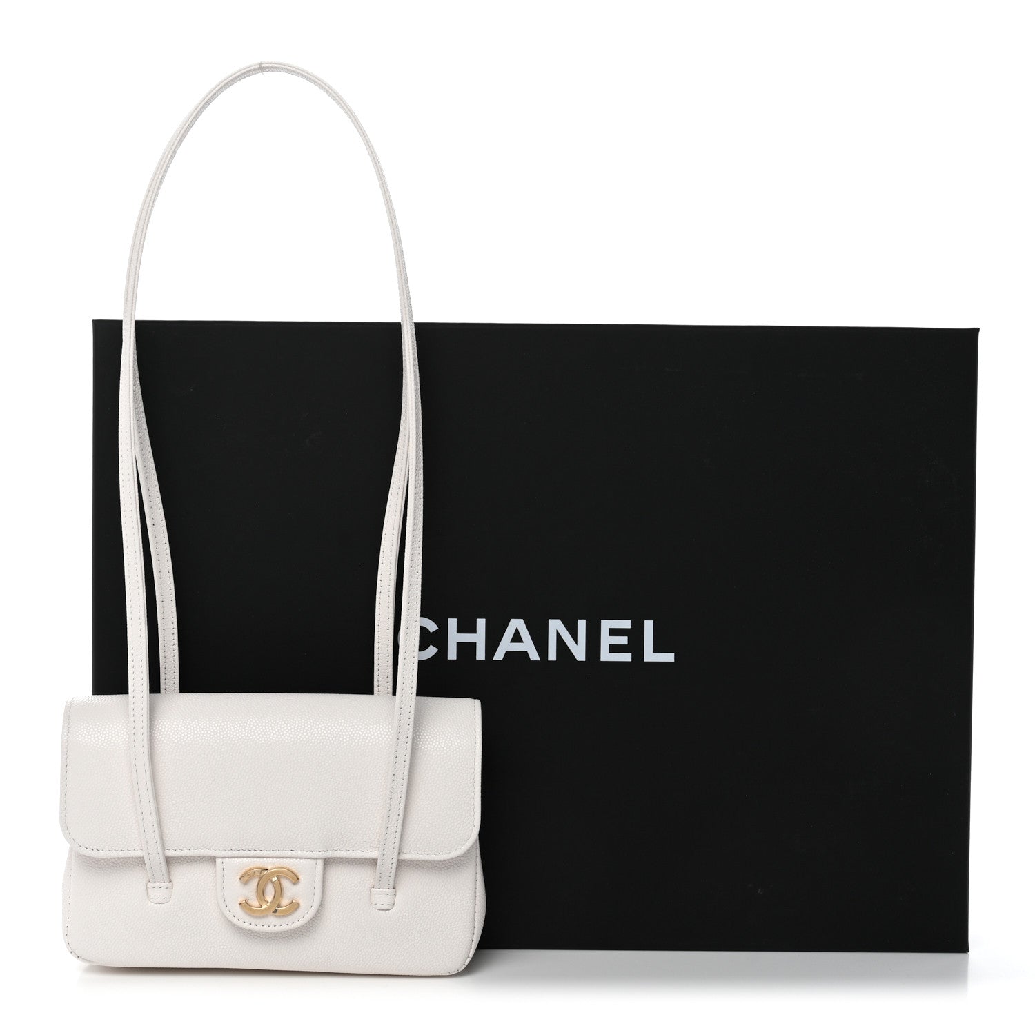 Shiny Caviar Mini Preppy Coco Shoulder Bag White