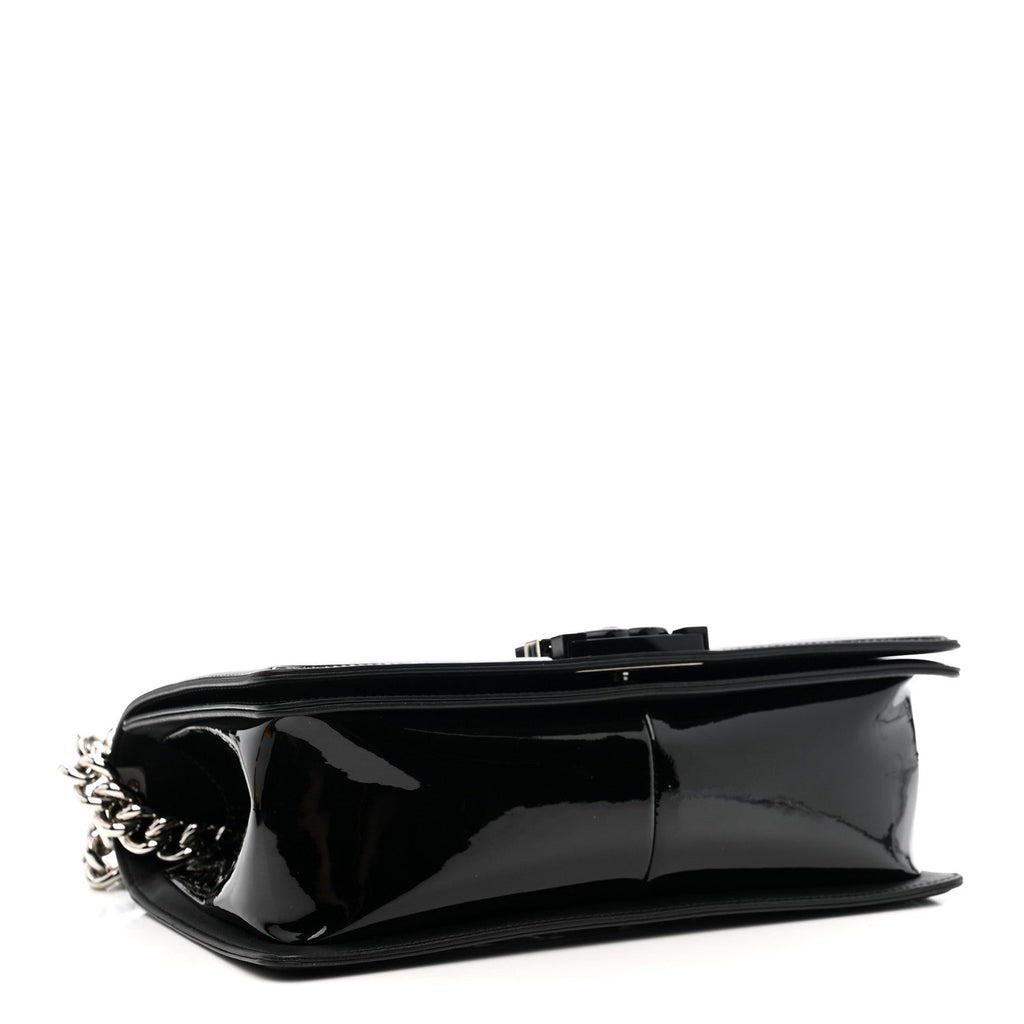 Patent Calfskin Quilted Medium Plexiglass Boy Flap Black