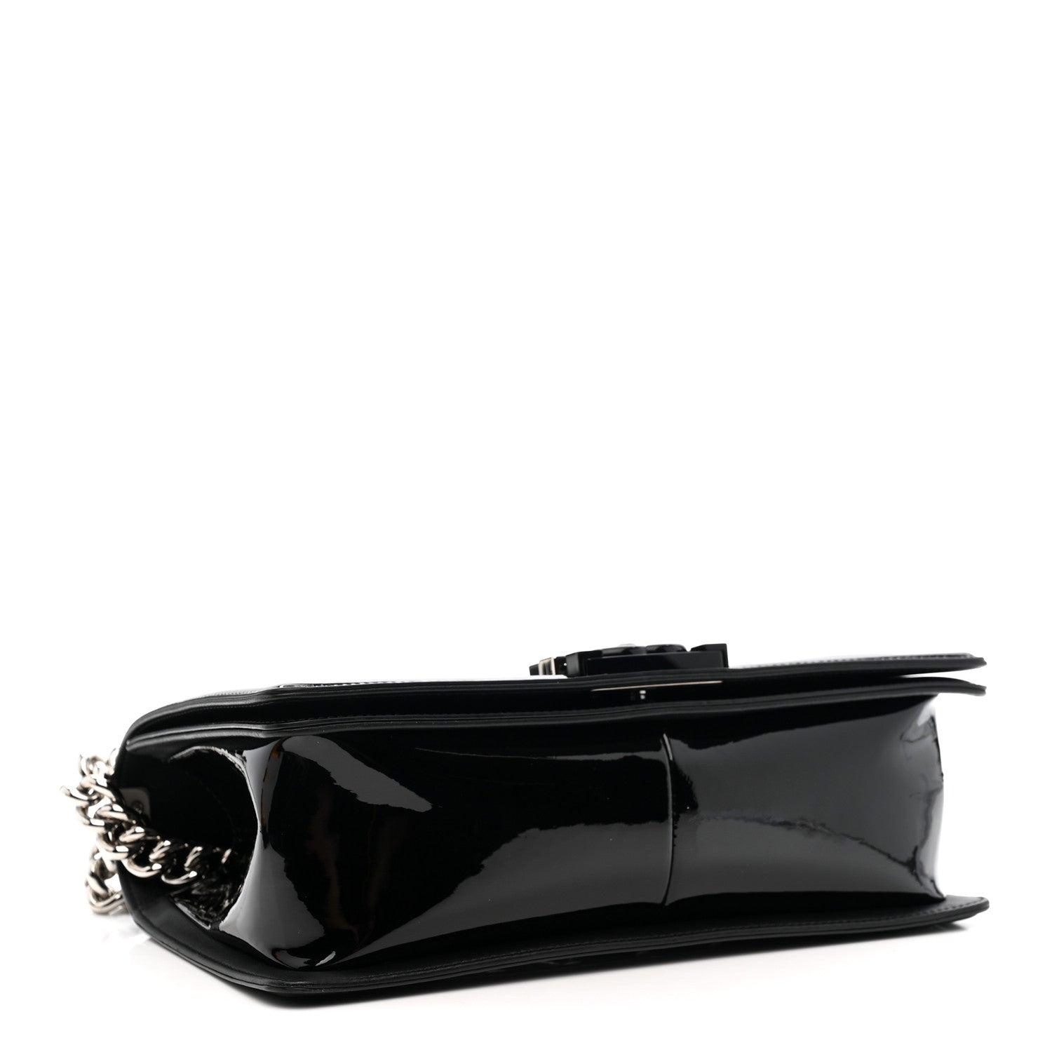 Patent Calfskin Quilted Medium Plexiglass Boy Flap Black
