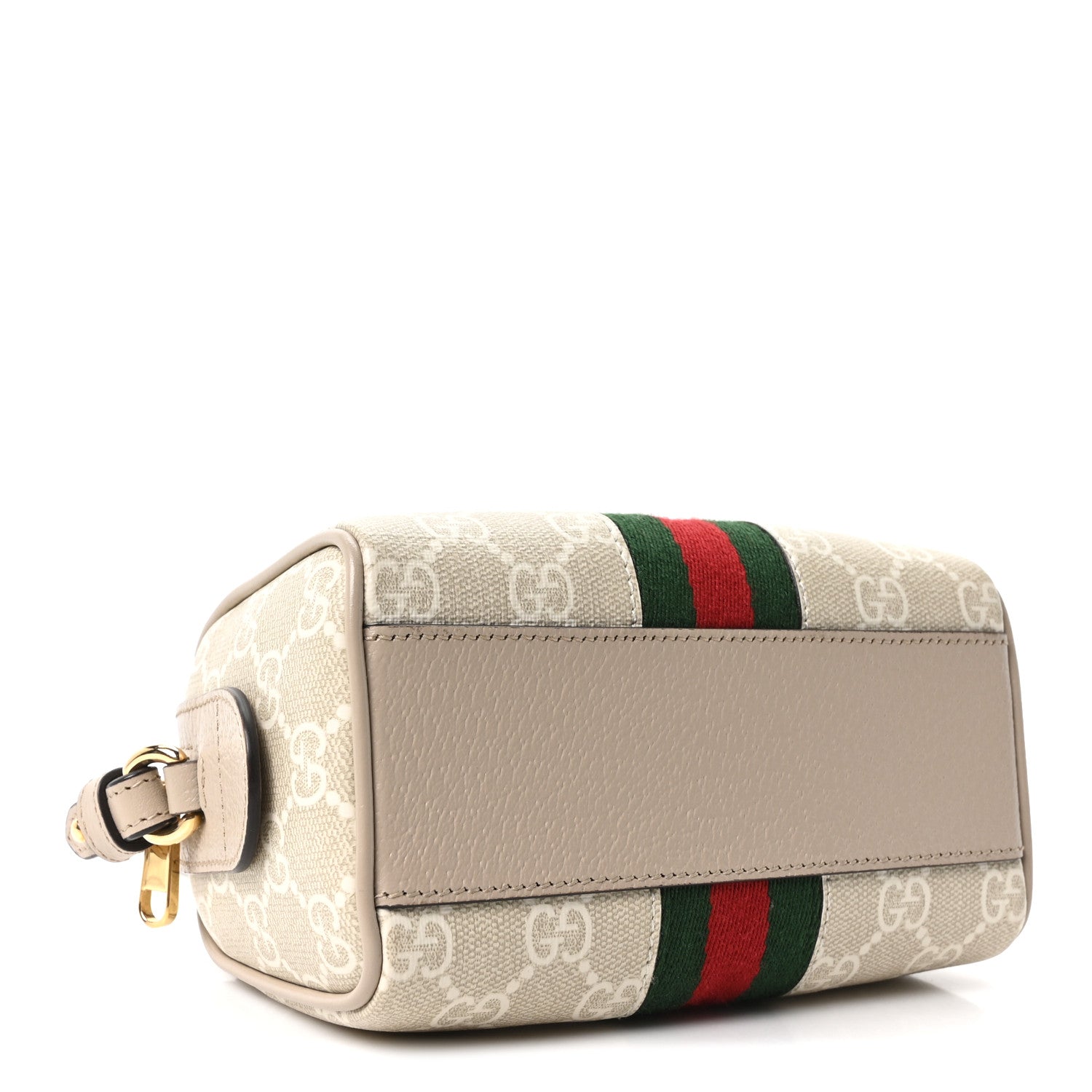 GG Supreme Monogram Textured Dollar Calfskin Web Super Mini Ophidia Top Handle Bowler Bag Beige Mystic White Oatmeal