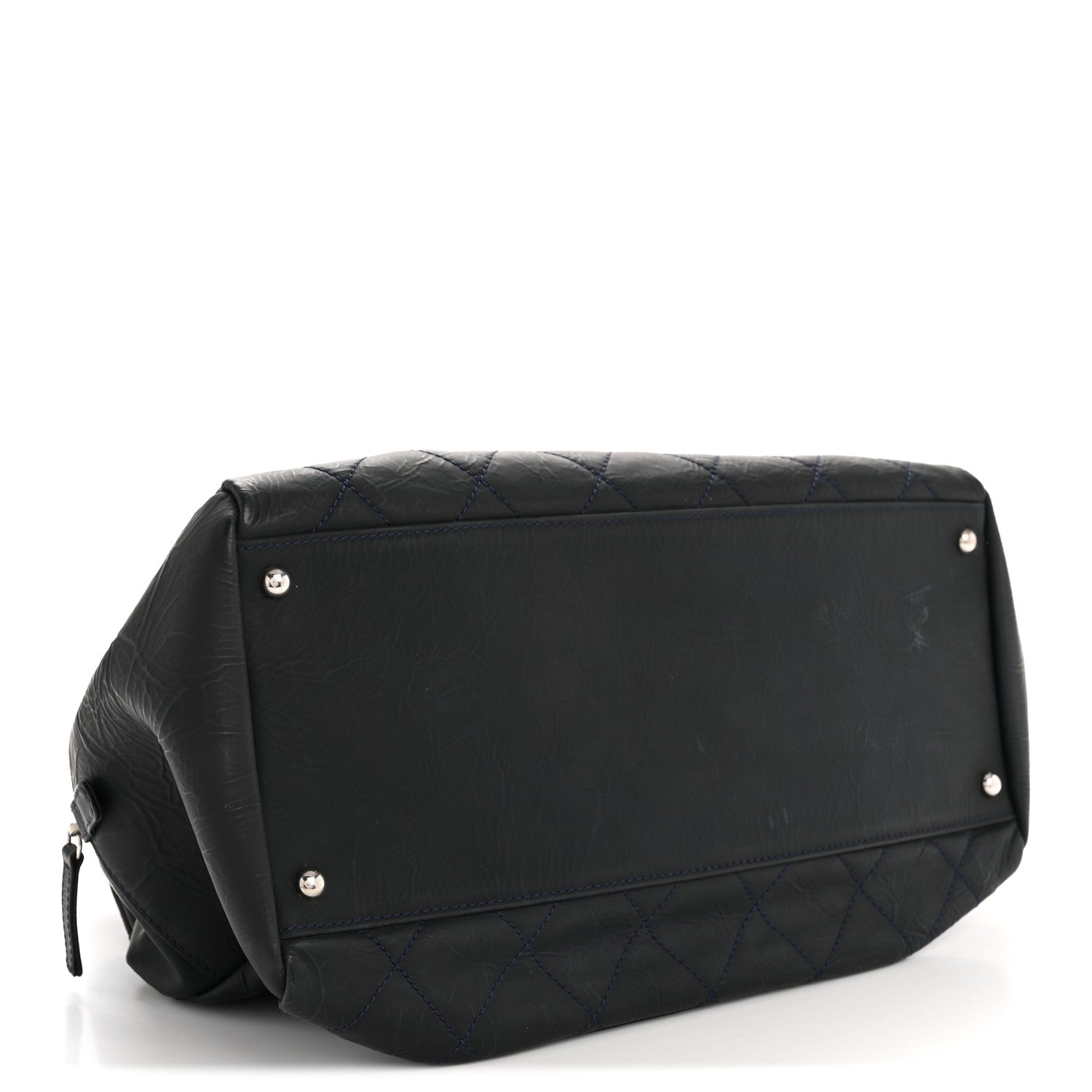 Crinkled Calfskin Grand Timeless Shopping Tote GTT Dark Blue
